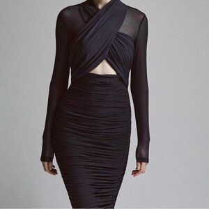 Alexia Admor Black Ruched Long Sleeve Dress